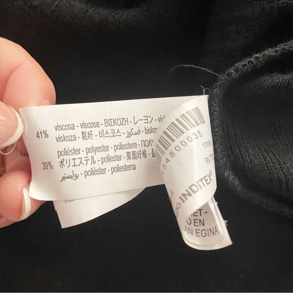 ZARA Black Ribbed Knit Sweater Midi Dress – Long Sleeve V-Neck with Front Slit M - Picture 11 of 14